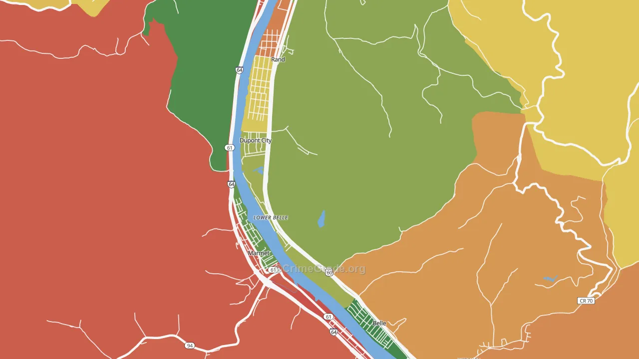 Lower Belle, WV Map of Assault Rates