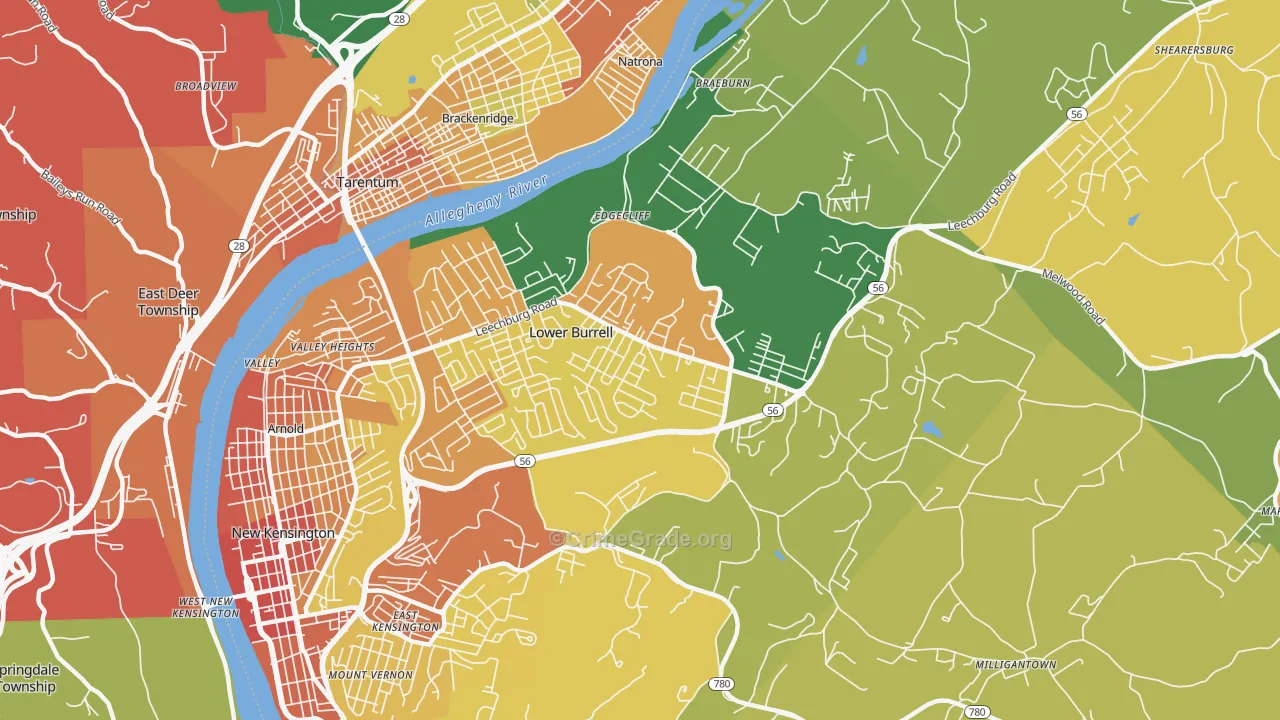 Lower Burrell, PA Map of Assault Rates
