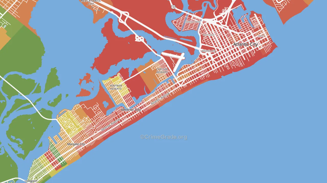 Lower Chelsea, Atlantic City, NJ Map of Assault Rates