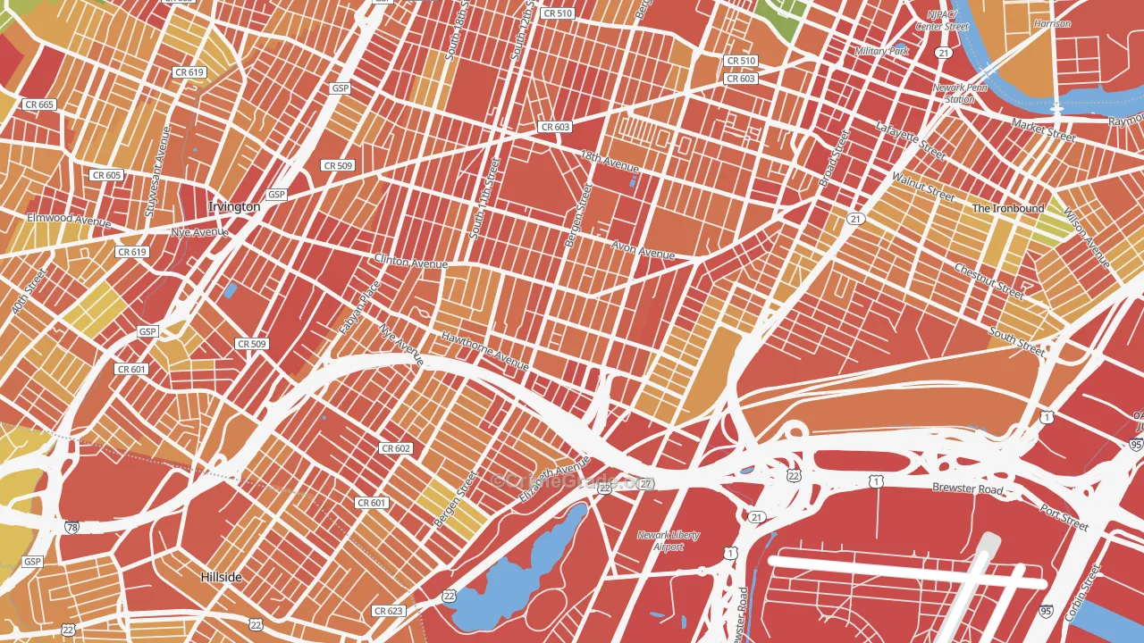 Lower Clinton Hill, Newark, NJ Map of Assault Rates
