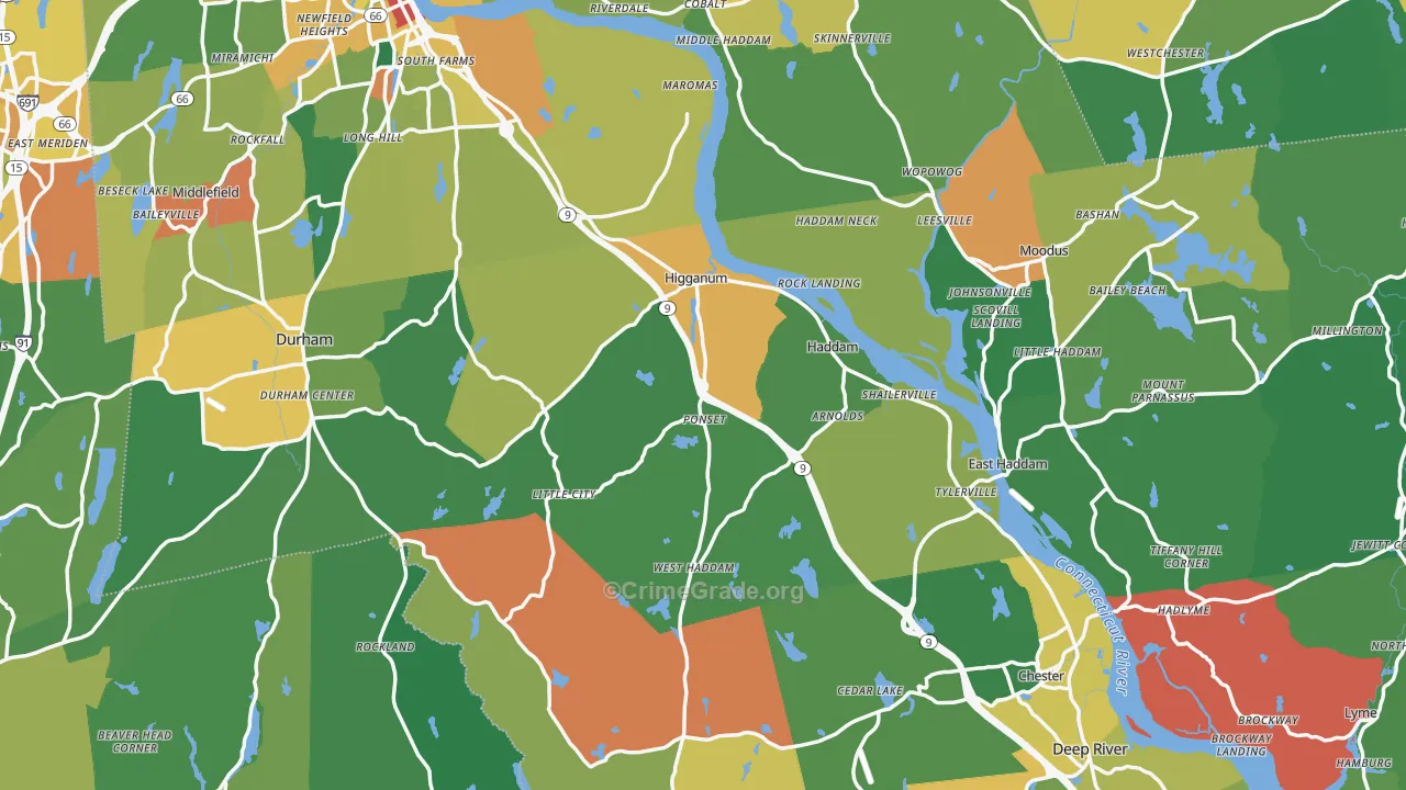 Lower Connecticut River Valley Planning Region, CT Map of Assault Rates