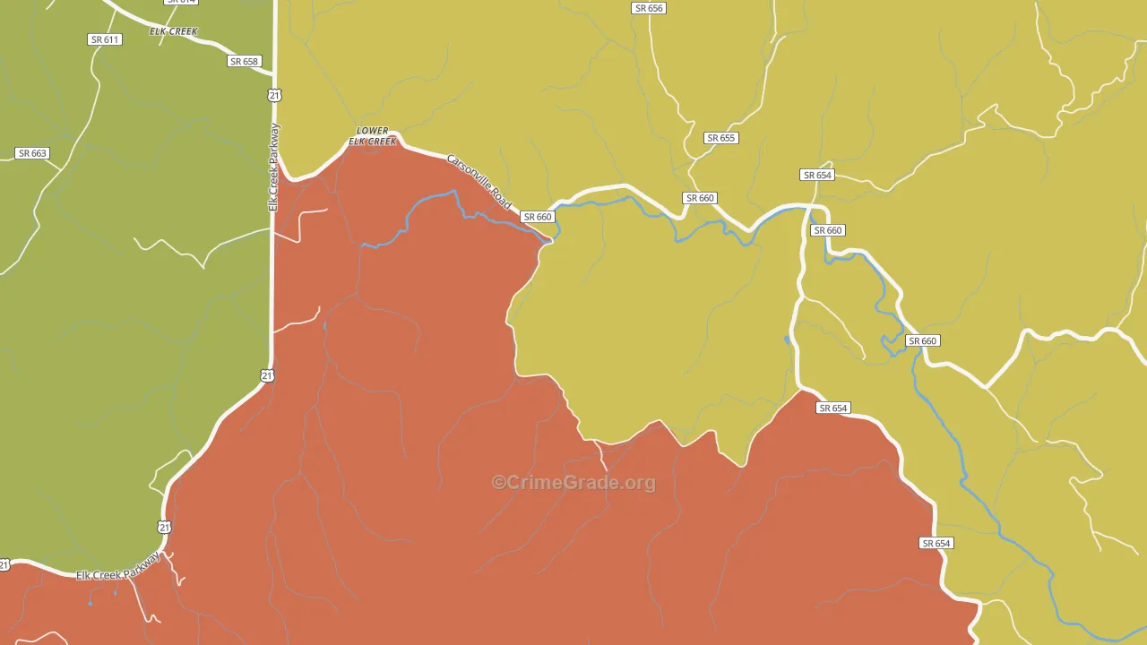 Lower Elk Creek, VA Map of Assault Rates