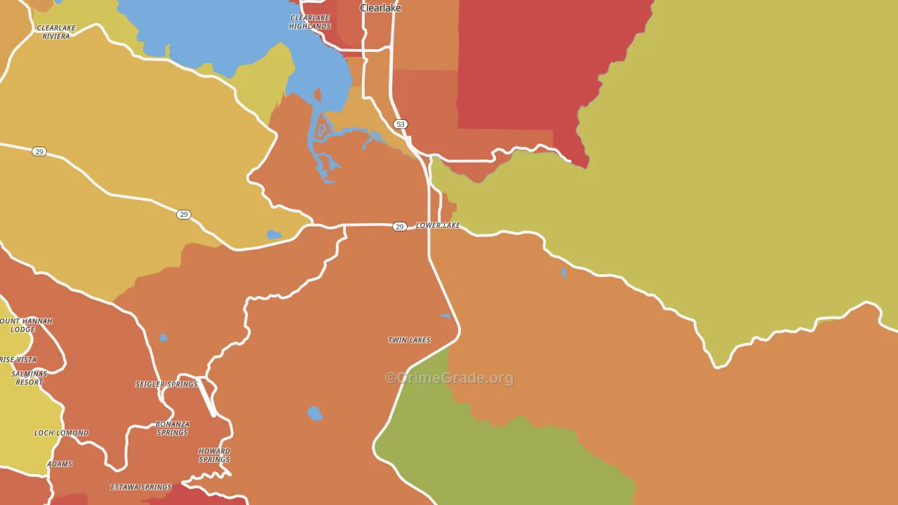 Lower Lake, CA Map of Assault Rates