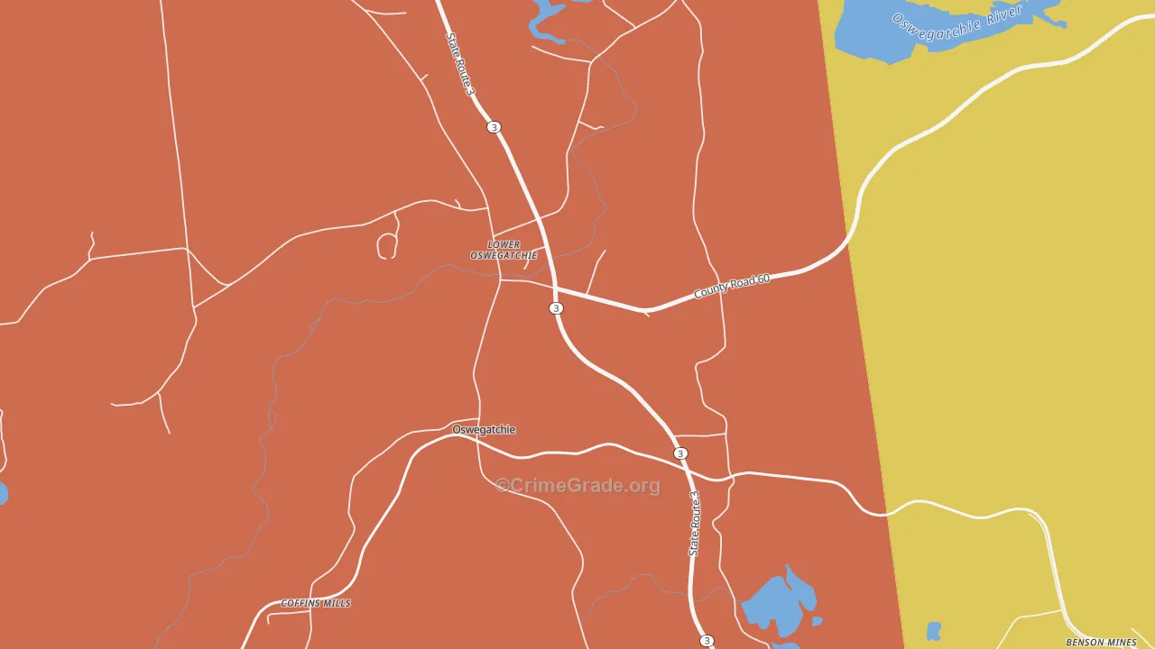 Lower Oswegatchie, NY Map of Assault Rates