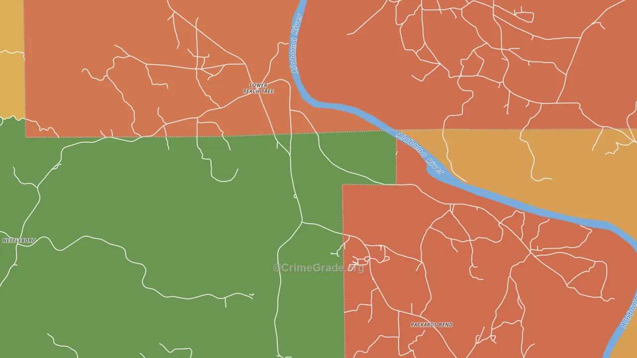 Lower Peach Tree, AL Map of Assault Rates