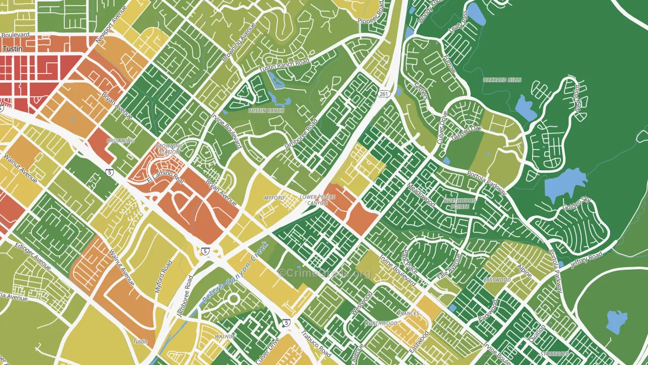 Lower Peters Canyon, Irvine, CA Map of Assault Rates