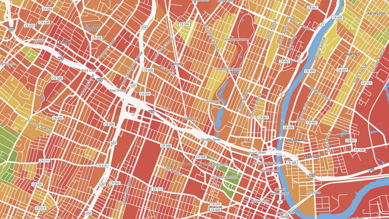 Lower Roseville, Newark, NJ Map of Assault Rates
