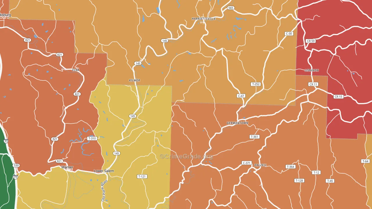 Lower Salem, OH Map of Assault Rates