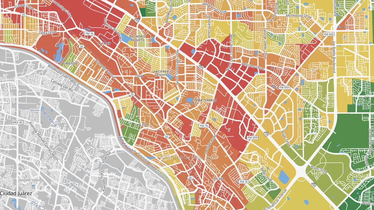 Lower Valley, El Paso, TX Map of Assault Rates