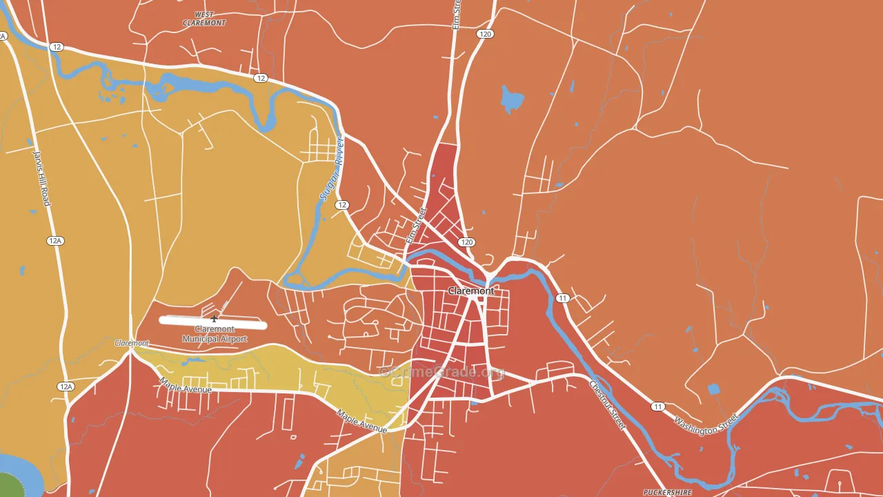 Lower Village District, Claremont, NH Map of Assault Rates