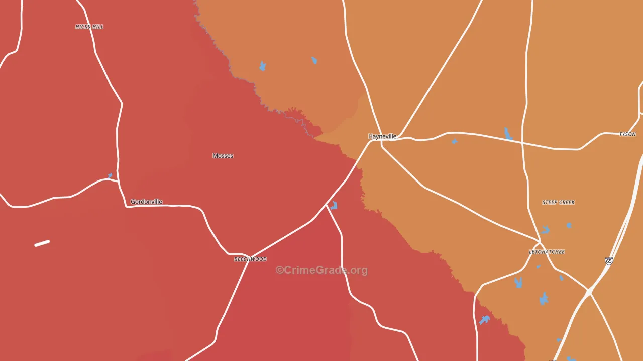 Lowndes County, AL Map of Assault Rates