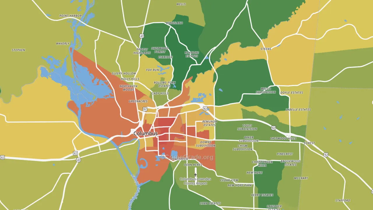 Lowndes County, MS Map of Assault Rates
