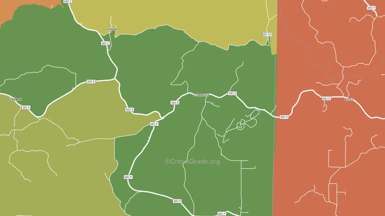 Lowndes, MO Map of Assault Rates