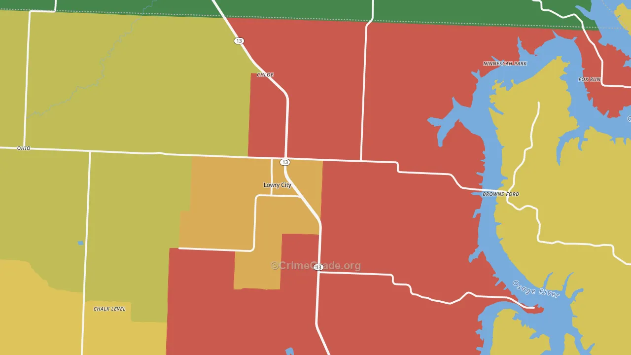 Lowry City, MO Map of Assault Rates