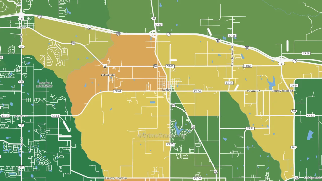 Loxley, AL Map of Assault Rates