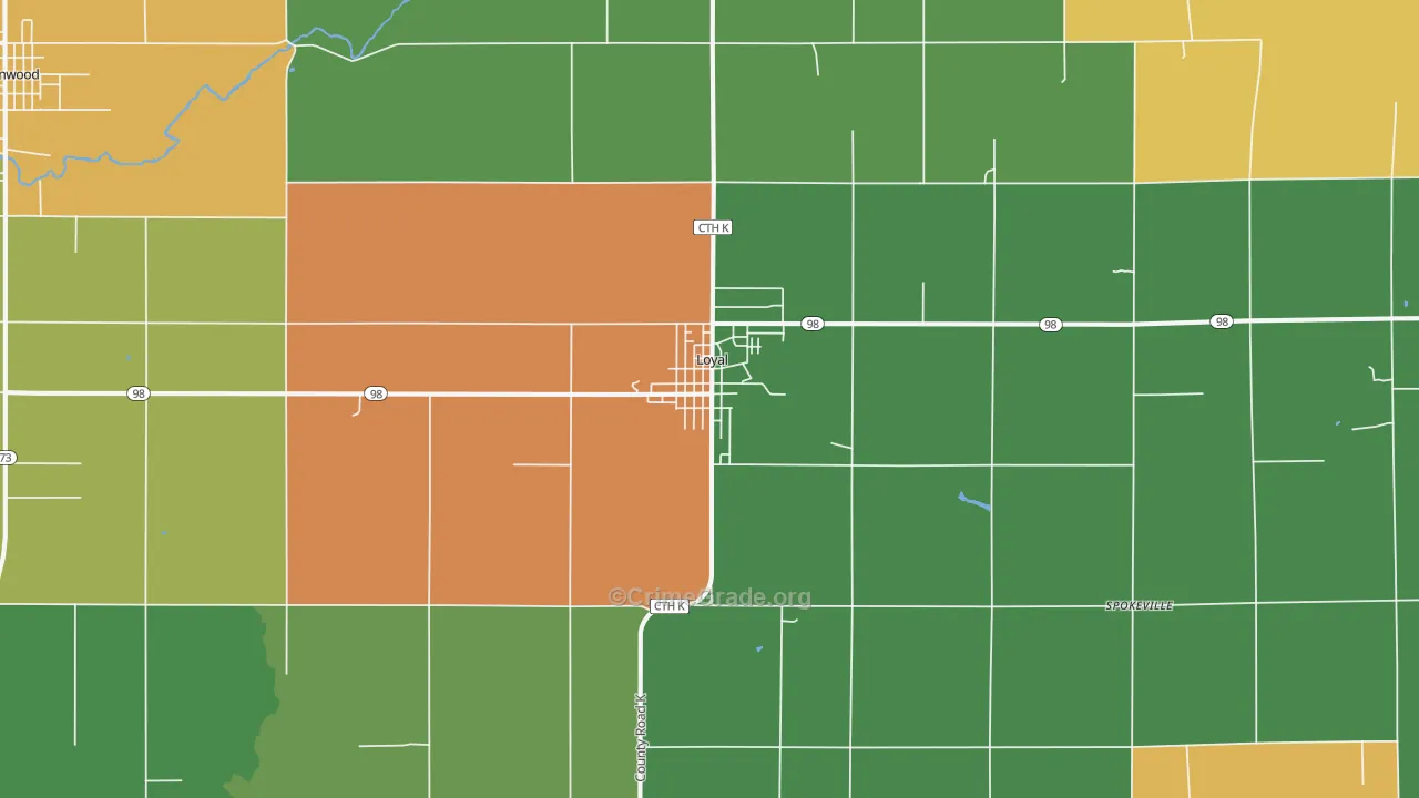 Loyal, WI Map of Assault Rates