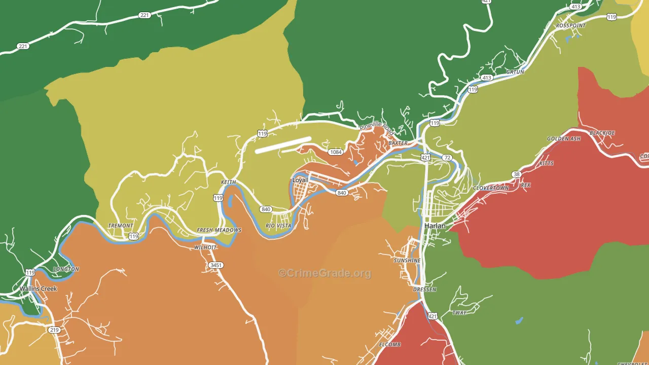 Loyall, KY Map of Assault Rates
