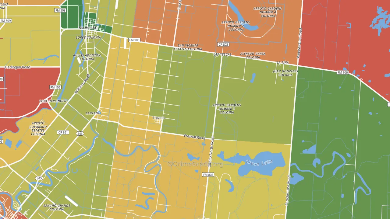 Lozano, TX Map of Assault Rates
