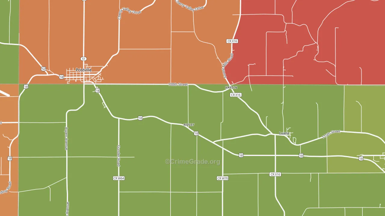 Luana, IA Map of Assault Rates