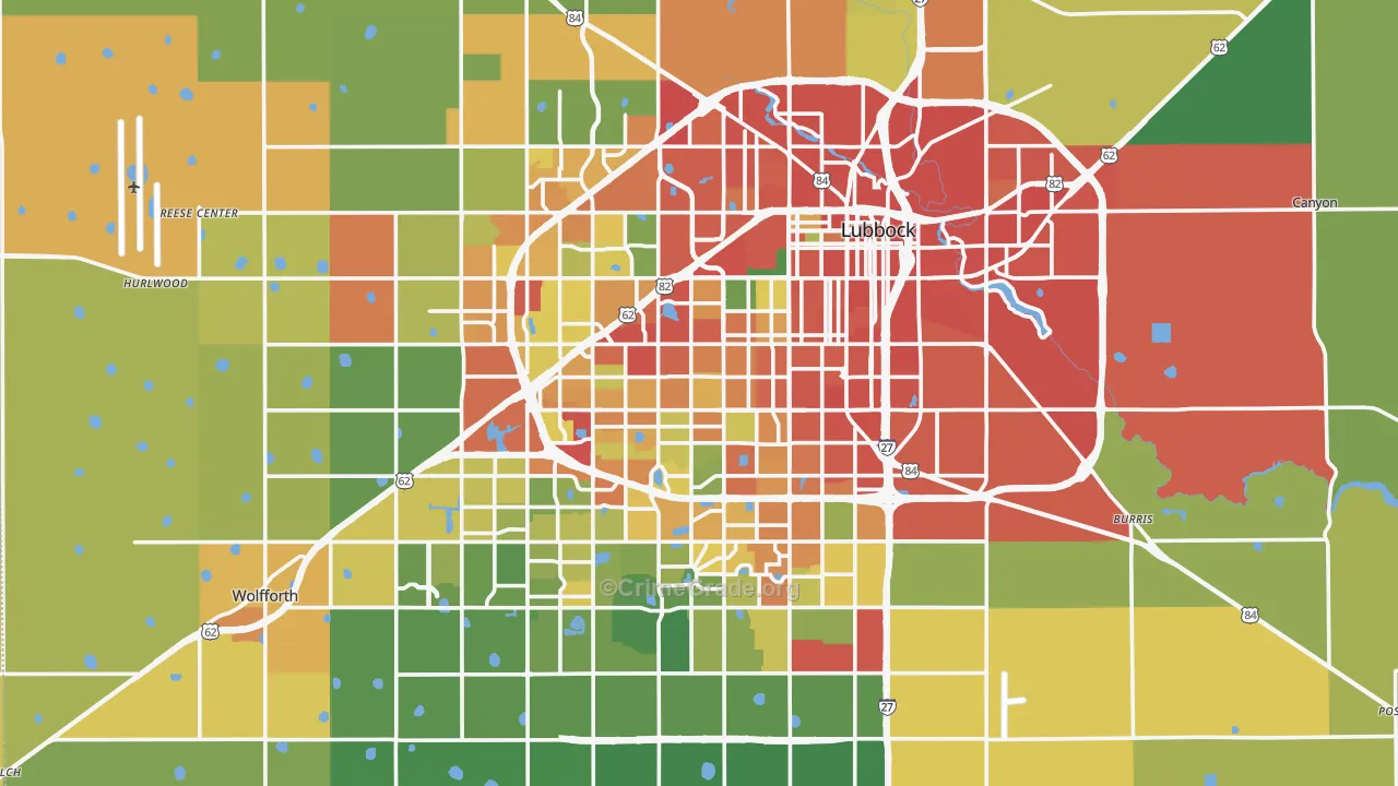 Lubbock County, TX Map of Assault Rates