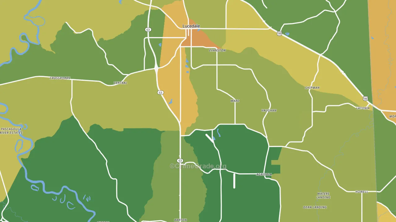 Lucedale, MS Map of Assault Rates