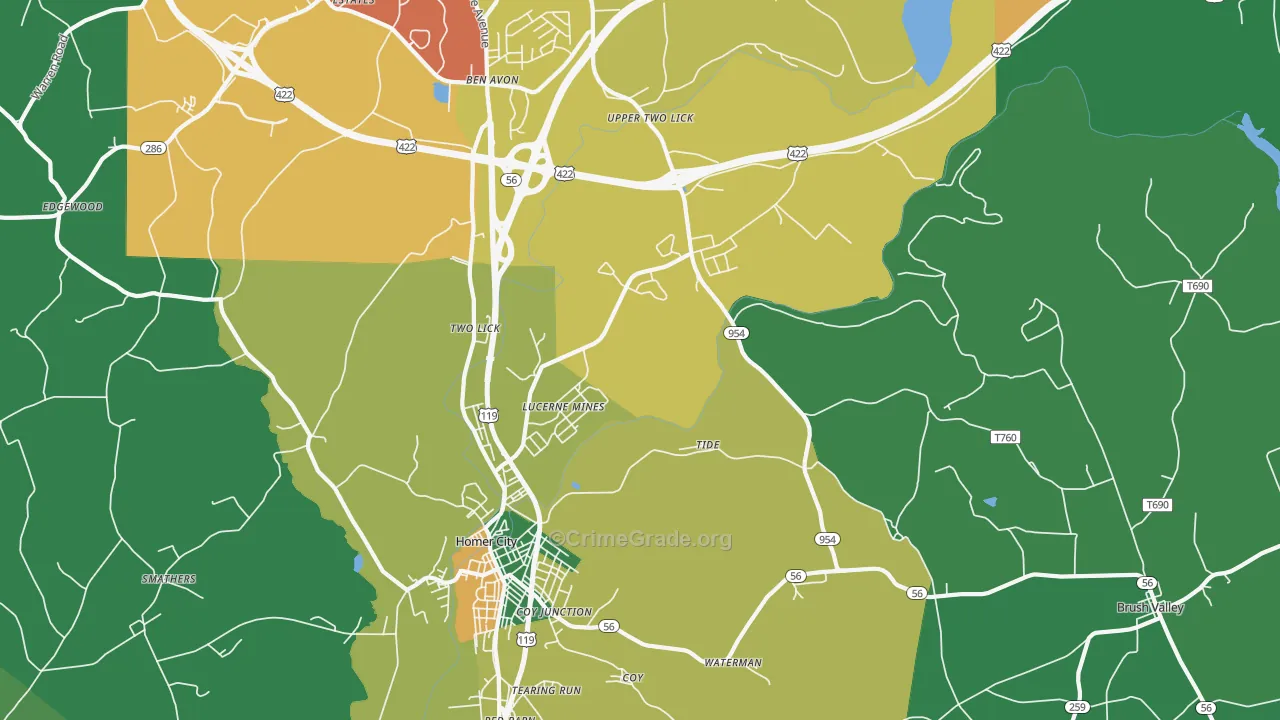 Lucerne Mines, PA Map of Assault Rates