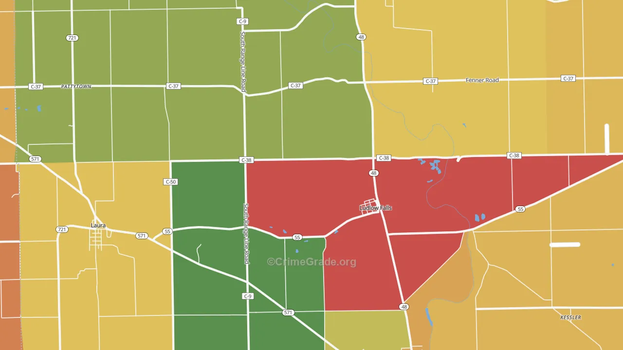 Ludlow Falls, OH Map of Assault Rates