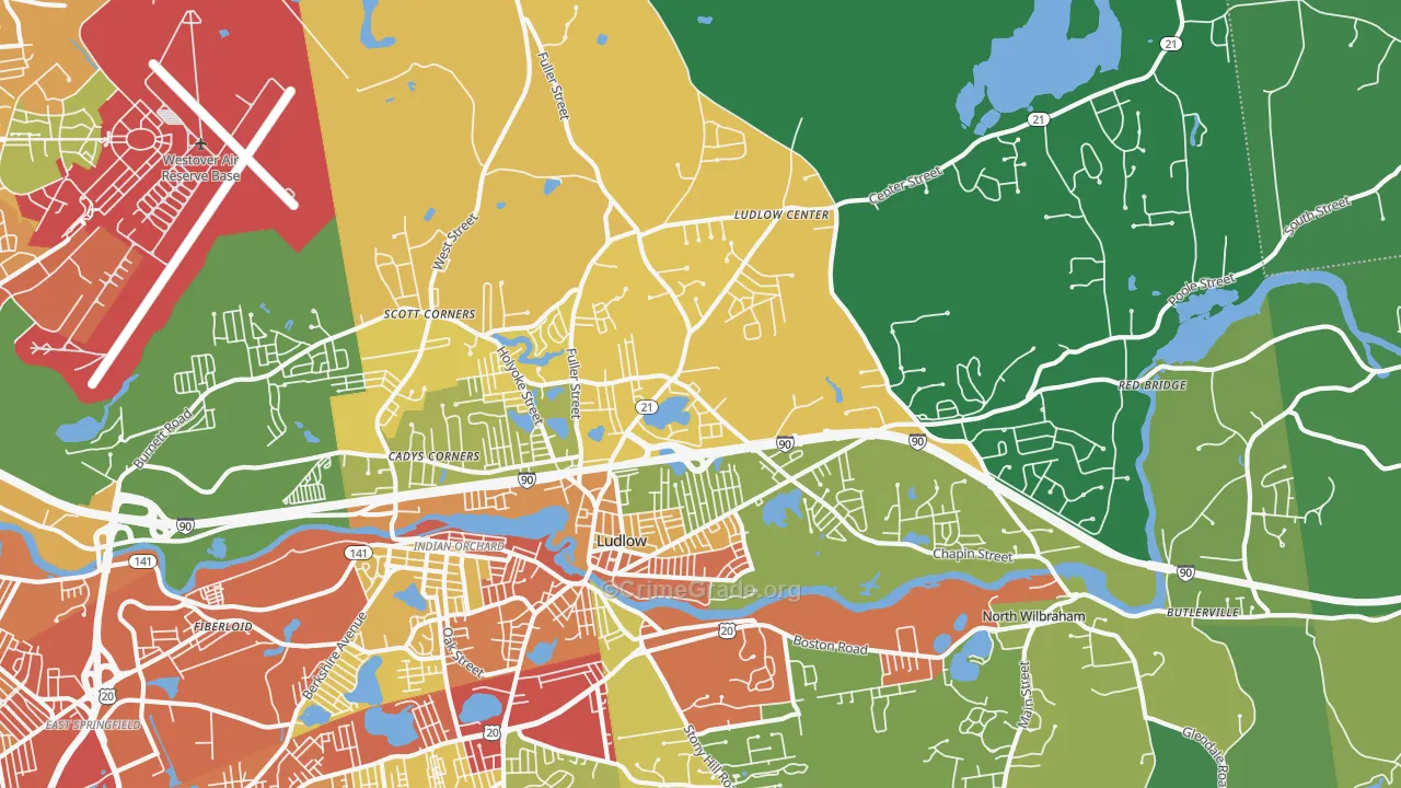Ludlow, MA Map of Assault Rates