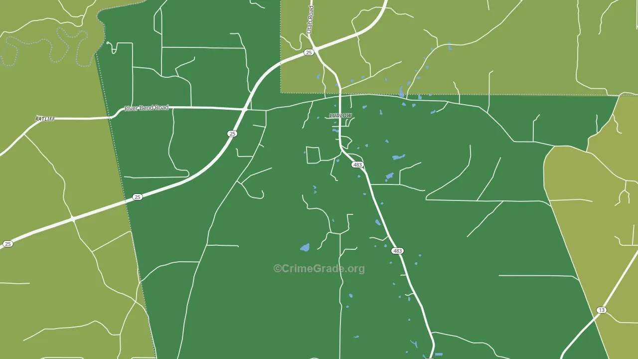 Ludlow, MS Map of Assault Rates