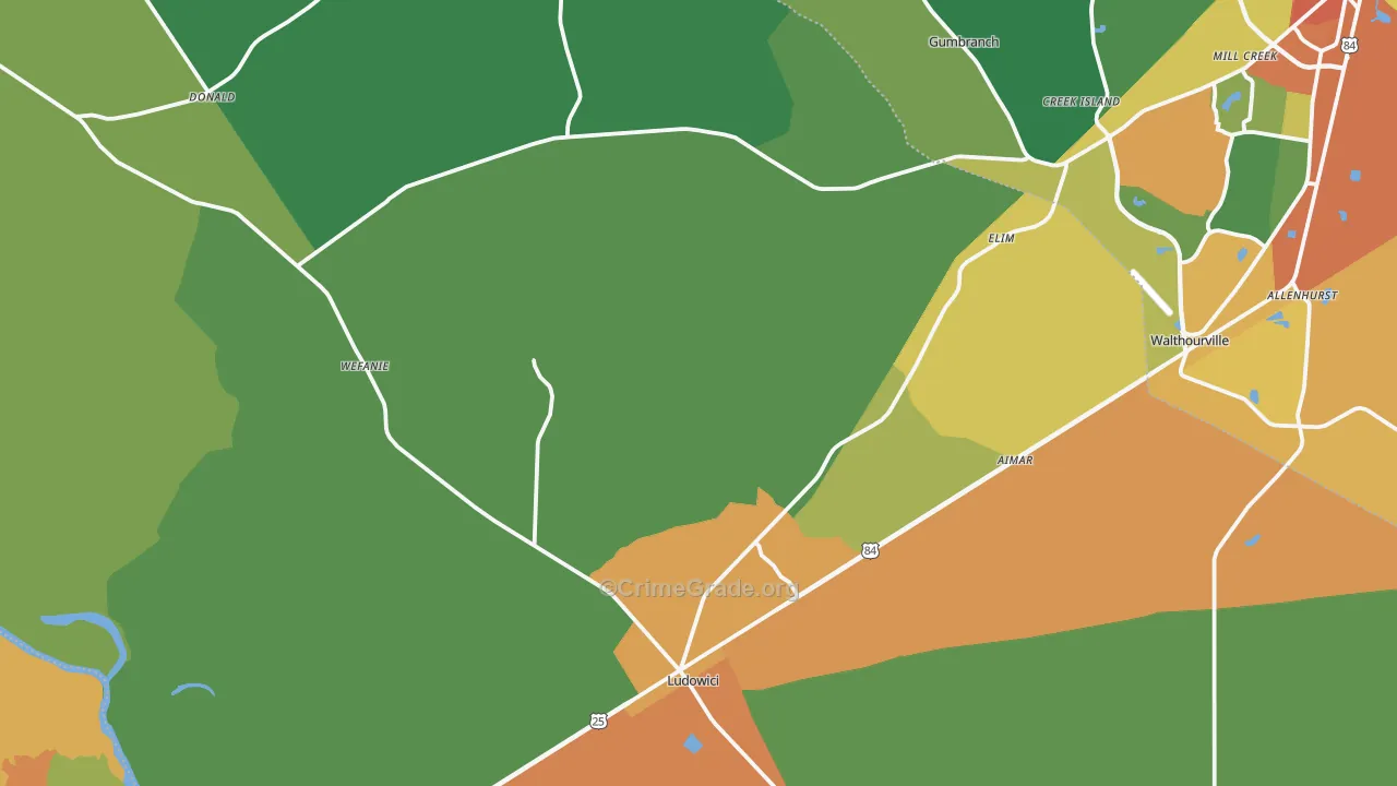 Ludowici, GA Map of Assault Rates