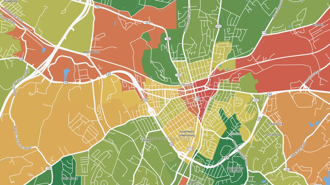 Ludwick, Greensburg, PA Map of Assault Rates