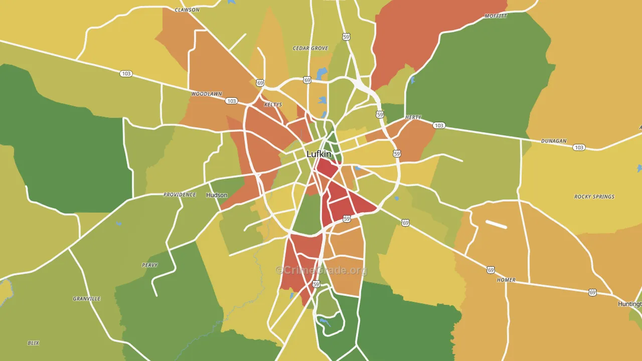 Lufkin, TX Map of Assault Rates