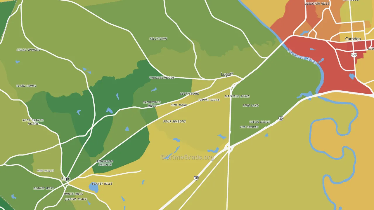 Lugoff, SC Map of Assault Rates
