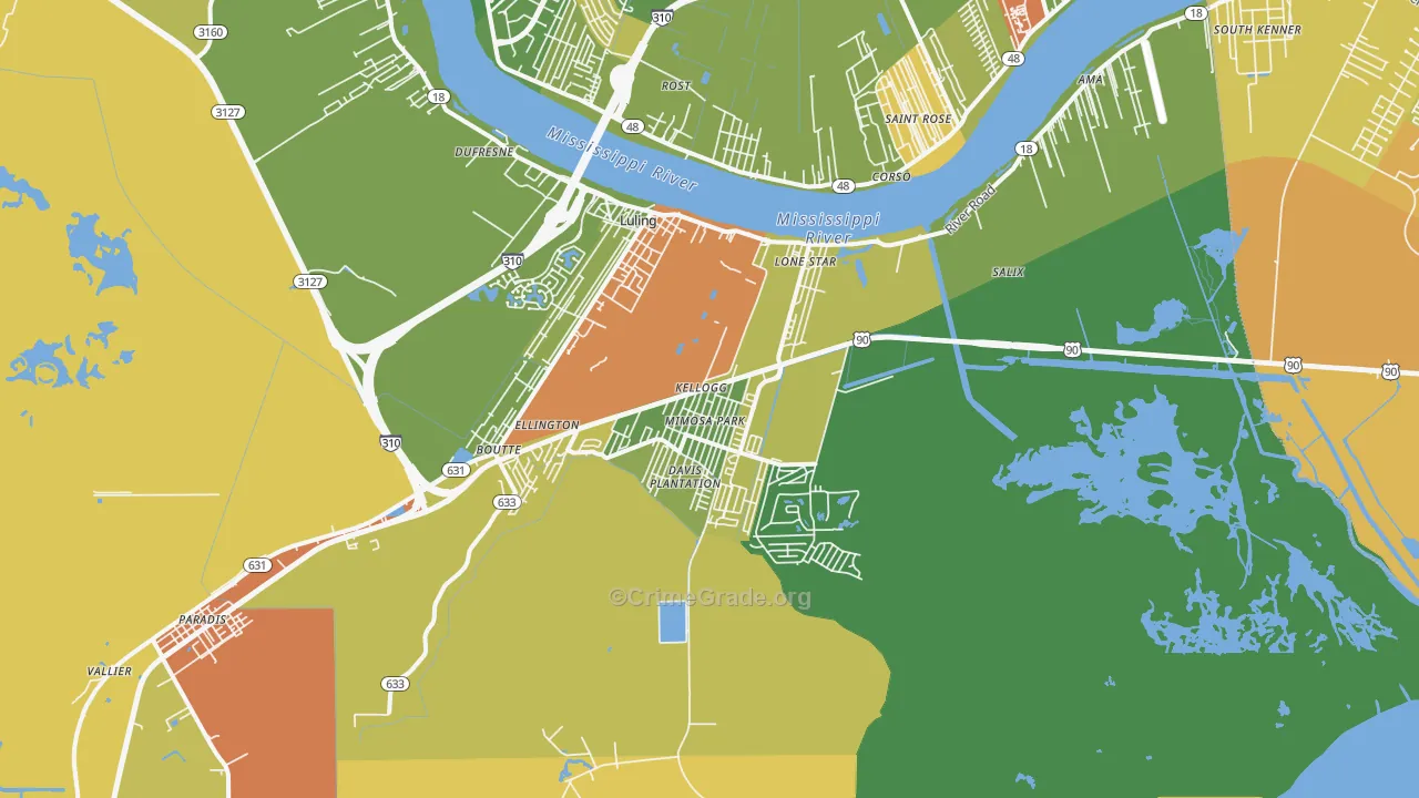 Luling, LA Map of Assault Rates