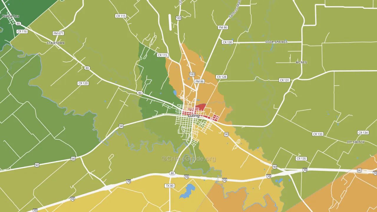 Luling, TX Map of Assault Rates