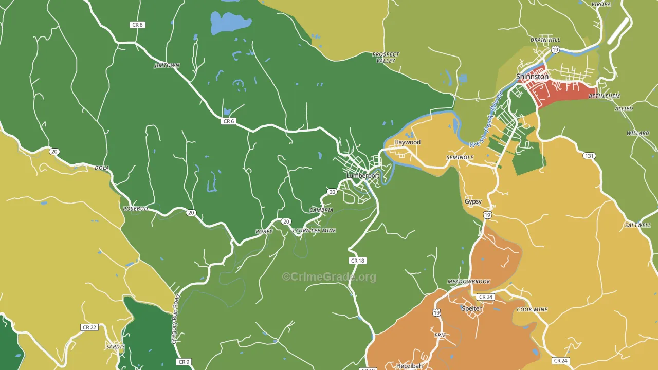 Lumberport, WV Map of Assault Rates