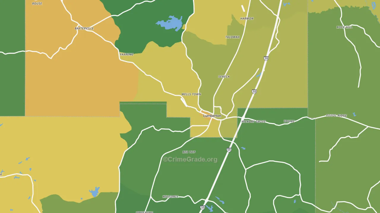 Lumberton, MS Map of Assault Rates