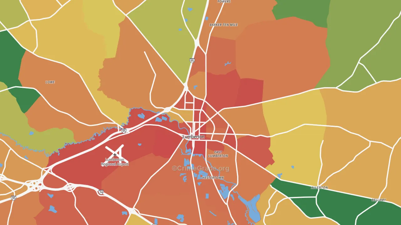 Lumberton, NC Map of Assault Rates