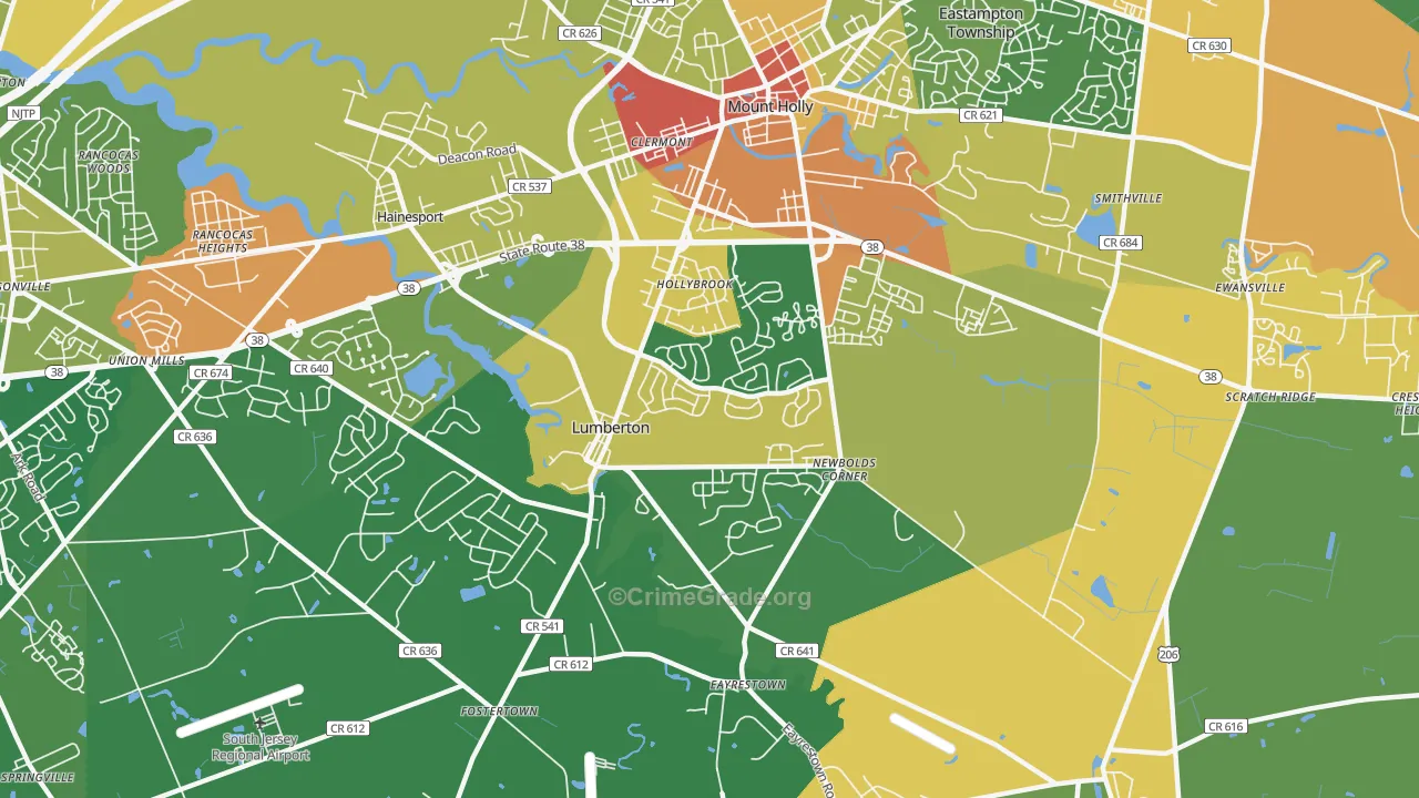 Lumberton, NJ Map of Assault Rates