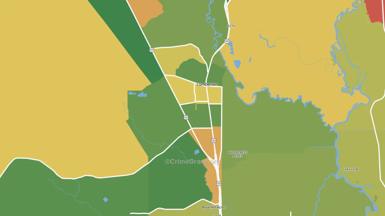 Lumberton, TX Map of Assault Rates