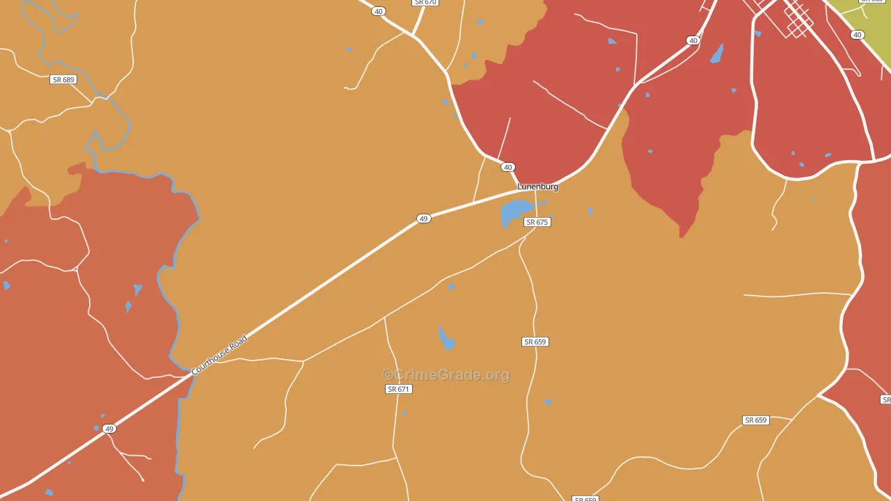 Lunenburg, VA Map of Assault Rates