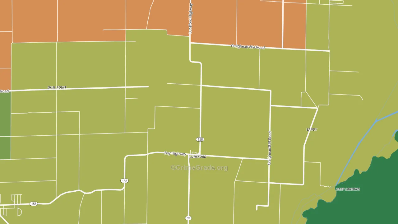 Lunsford, AR Map of Assault Rates