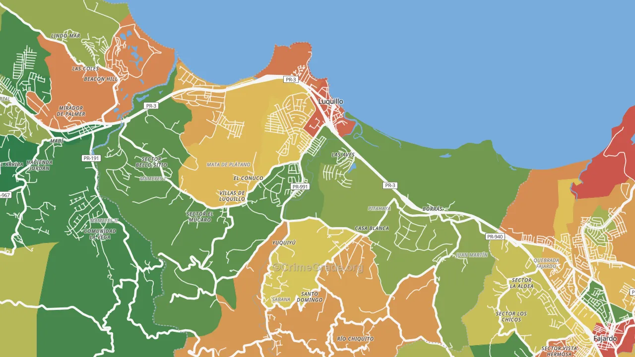 Luquillo, PR Map of Assault Rates