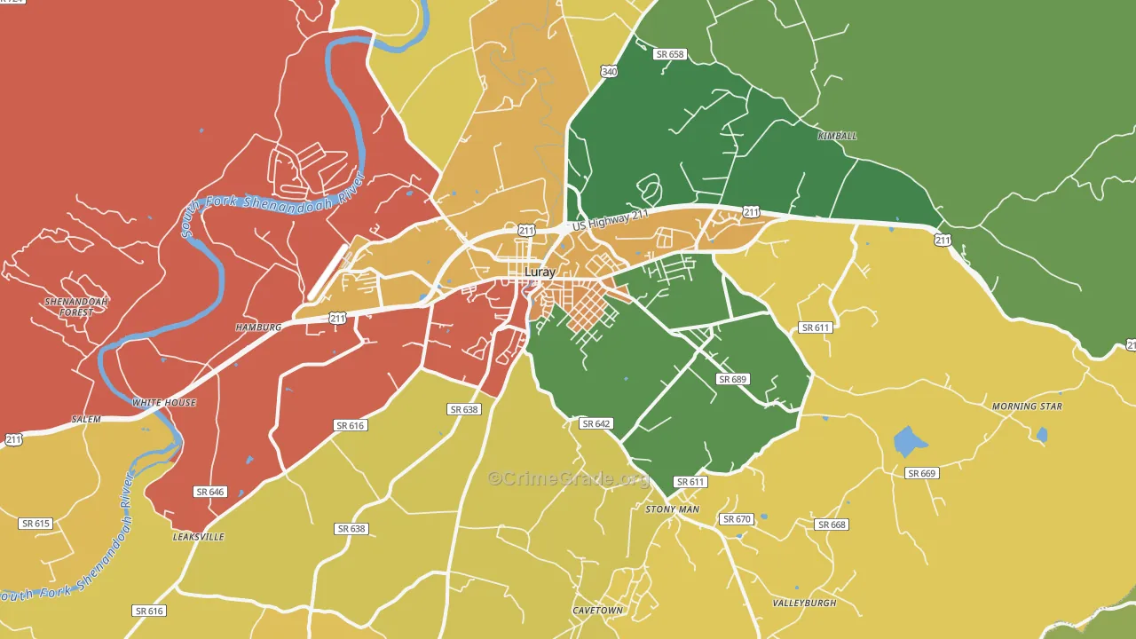 Luray, VA Map of Assault Rates