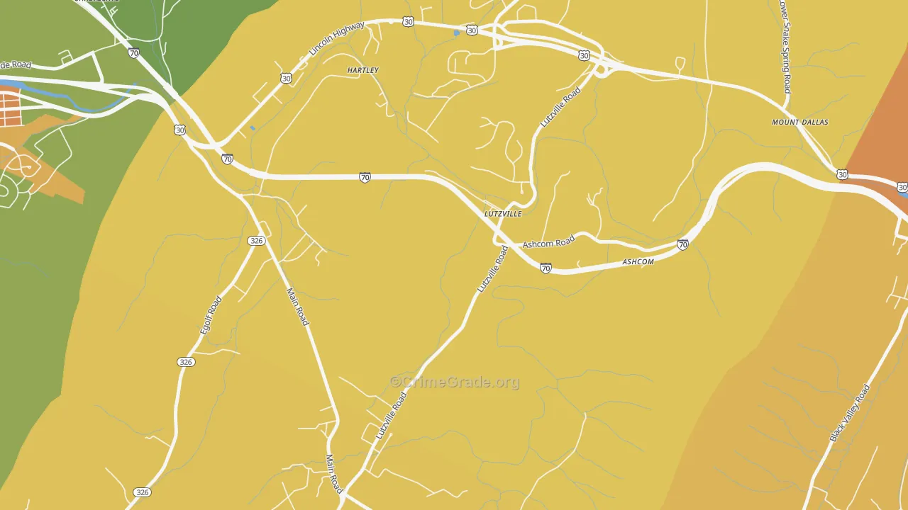 Lutzville, PA Map of Assault Rates