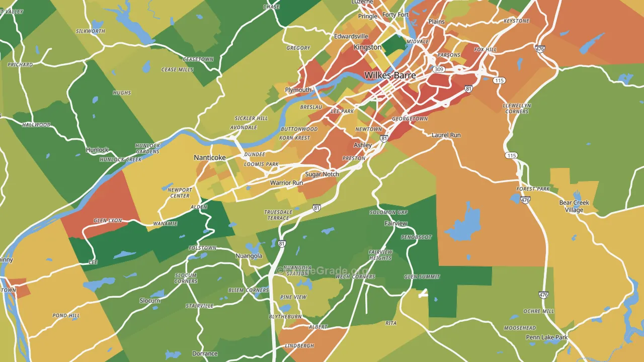 Luzerne County, PA Map of Assault Rates