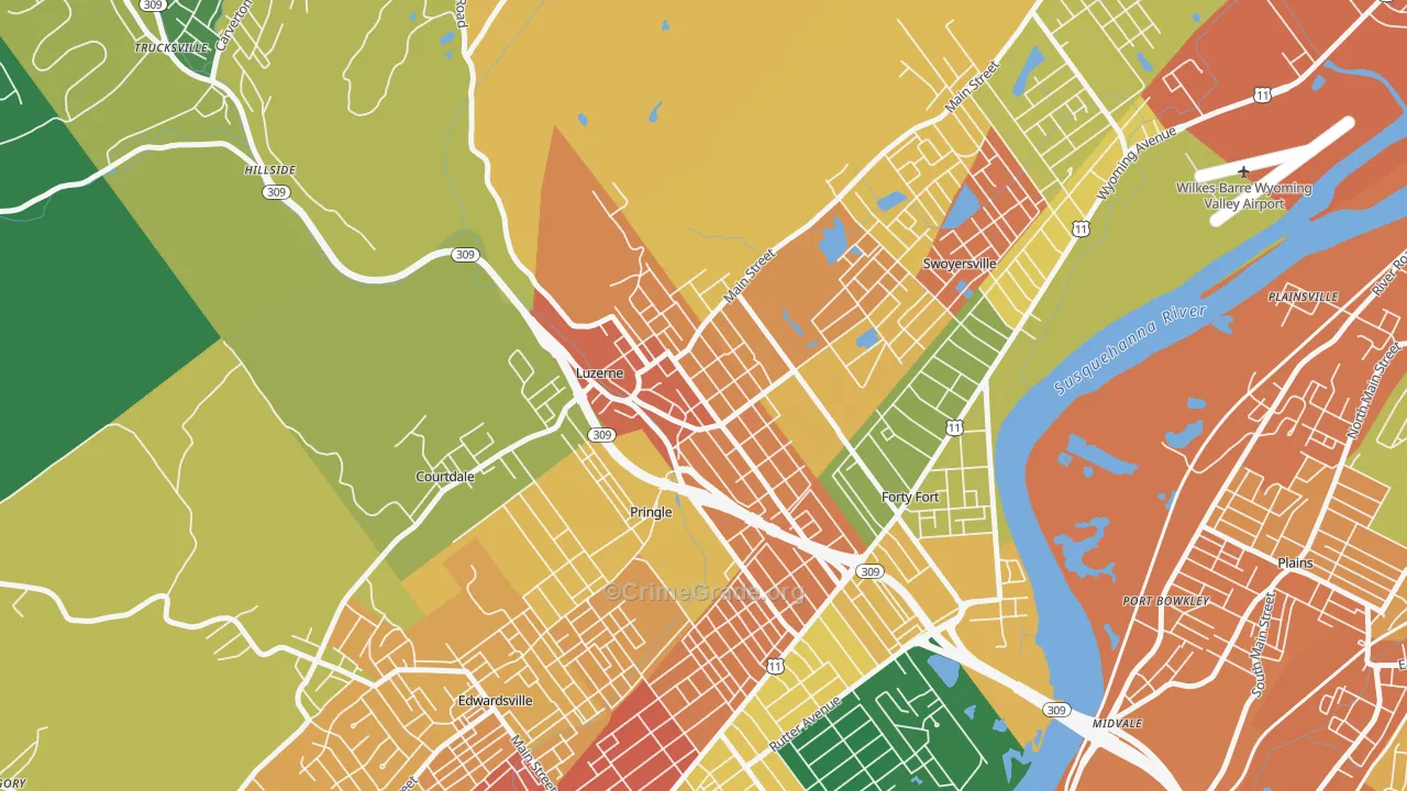 Luzerne, PA Map of Assault Rates