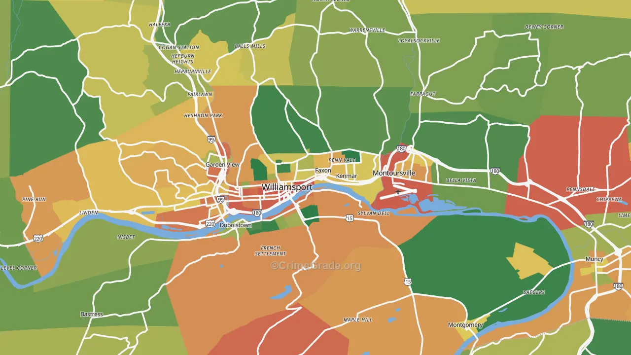 Lycoming County, PA Map of Assault Rates