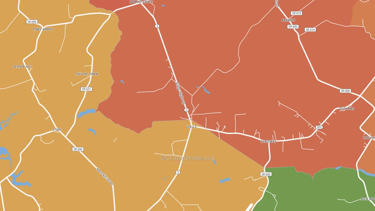 Lyells, VA Map of Assault Rates