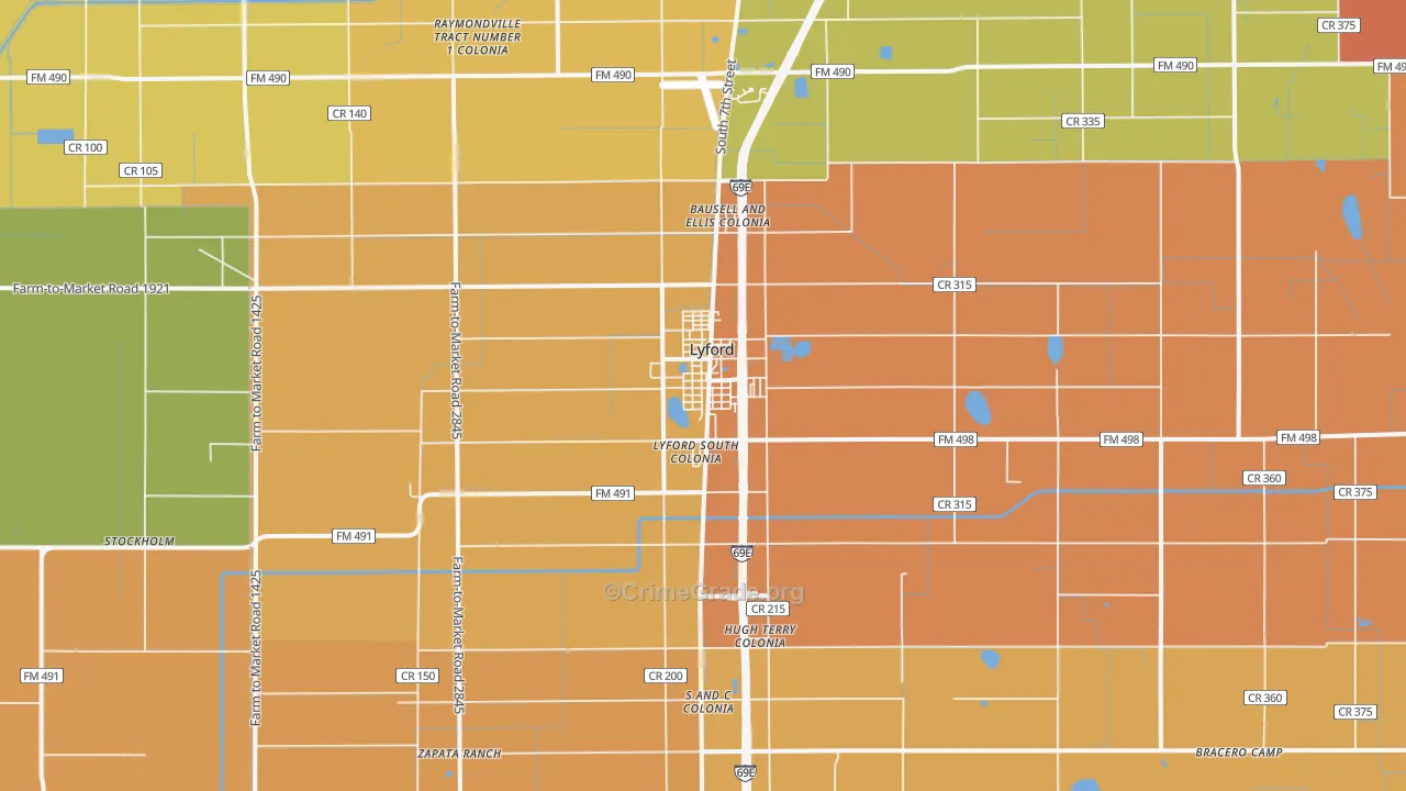Lyford, TX Map of Assault Rates